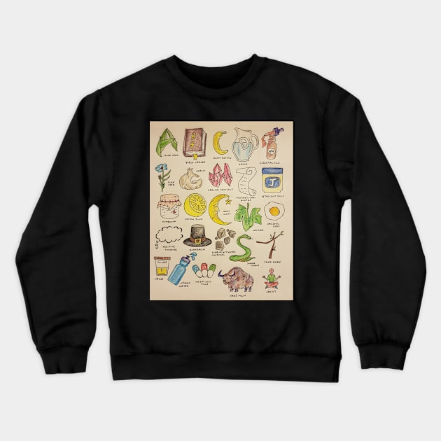 THE A-Z OF INCURABLE ILLNESS 'CURES' Crewneck Sweatshirt by Kathfantastic